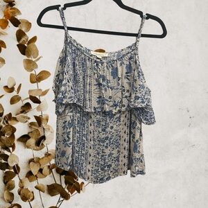 Lovestitch Blue Floral Boho Cottagecore Tank Top Size Small Dainty Regency